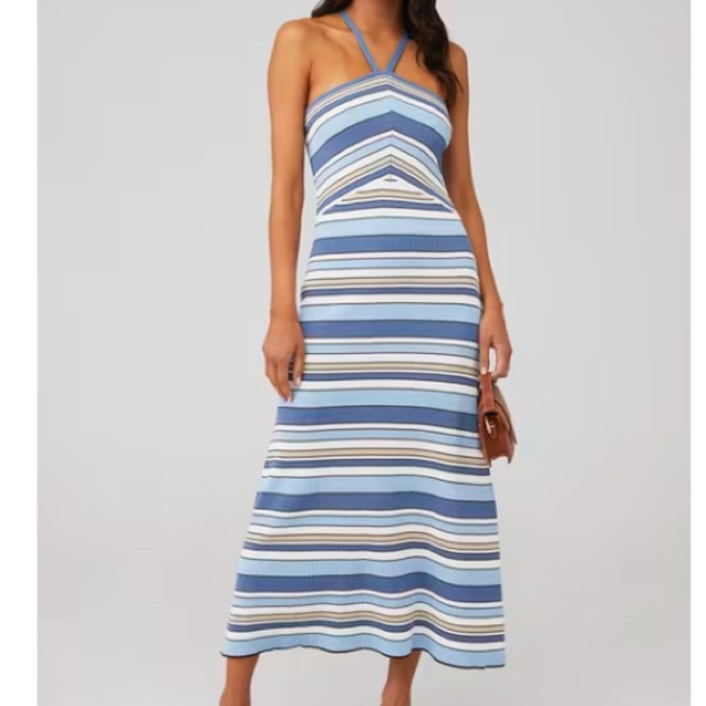 MINKPINK Blue & White Striped Halter Midi Dress